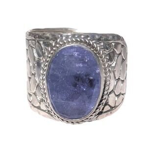 Sarda Sterling Silver Tanzanite Pebble Textured Bypass Statement Ring Size 7.5